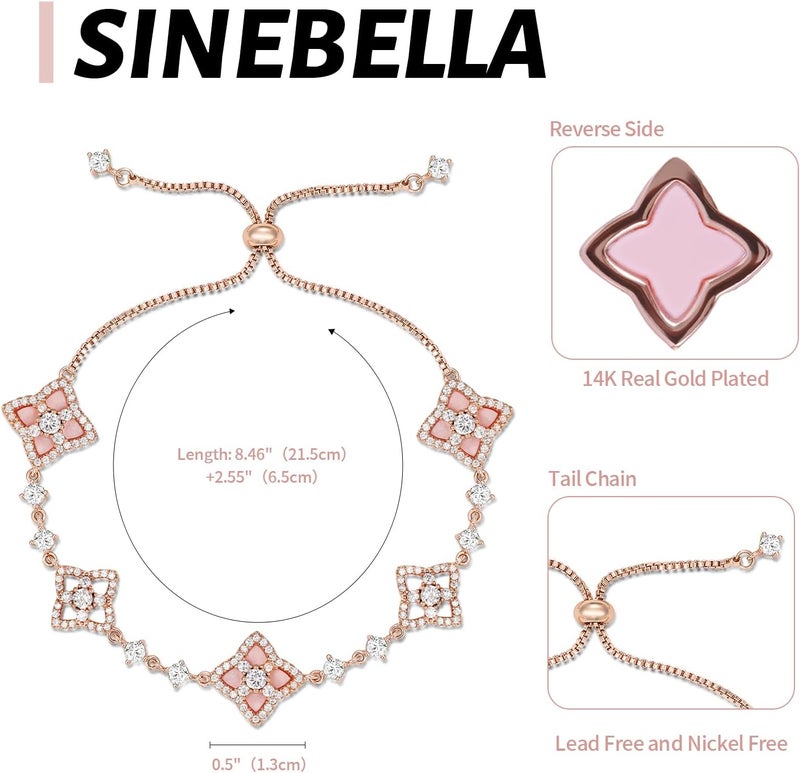 Sinebella Women's 18K Gold Plated Clover Bracelet with Natural Shell - Four Leaf Lucky Charm Dainty Link Bracelets Jewelry for Women, Trendy Birthday/Mother's Day Gift - Image 3